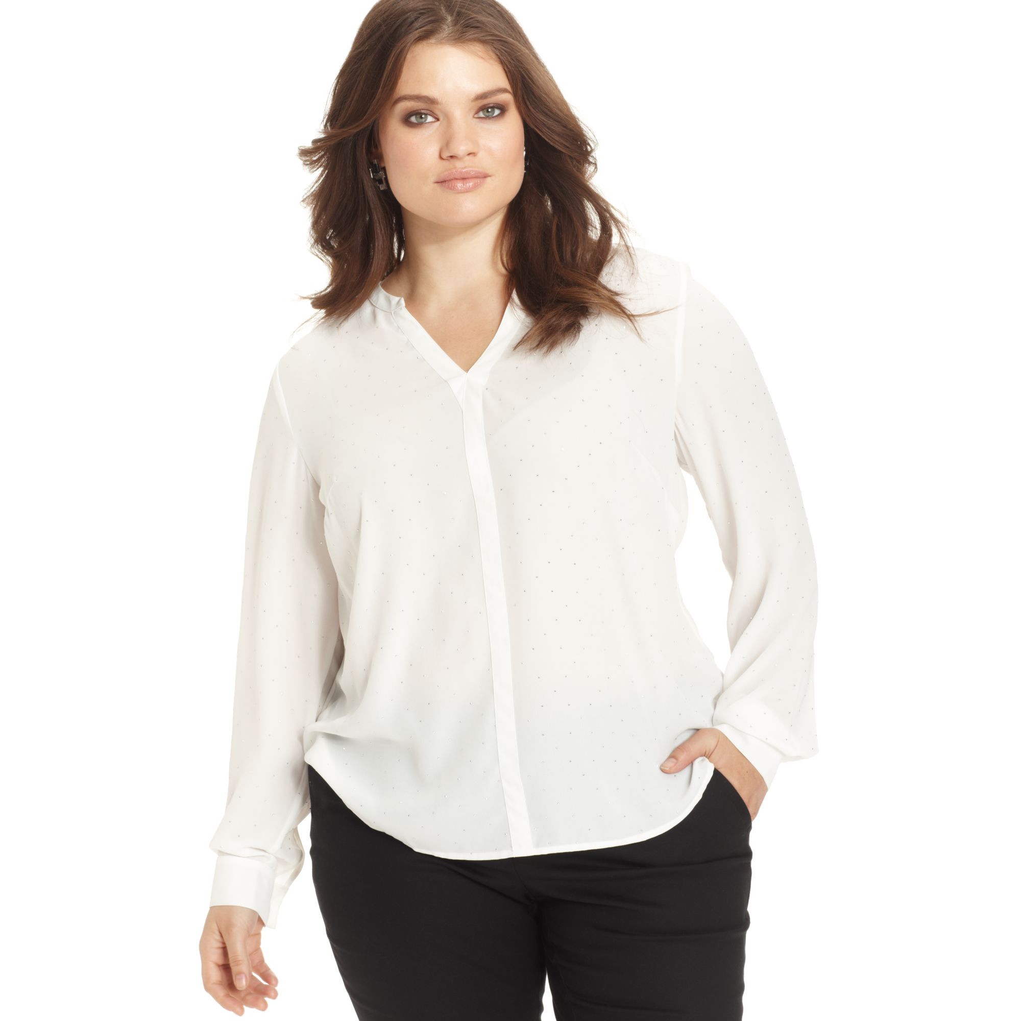 white long sleeve blouse plus size