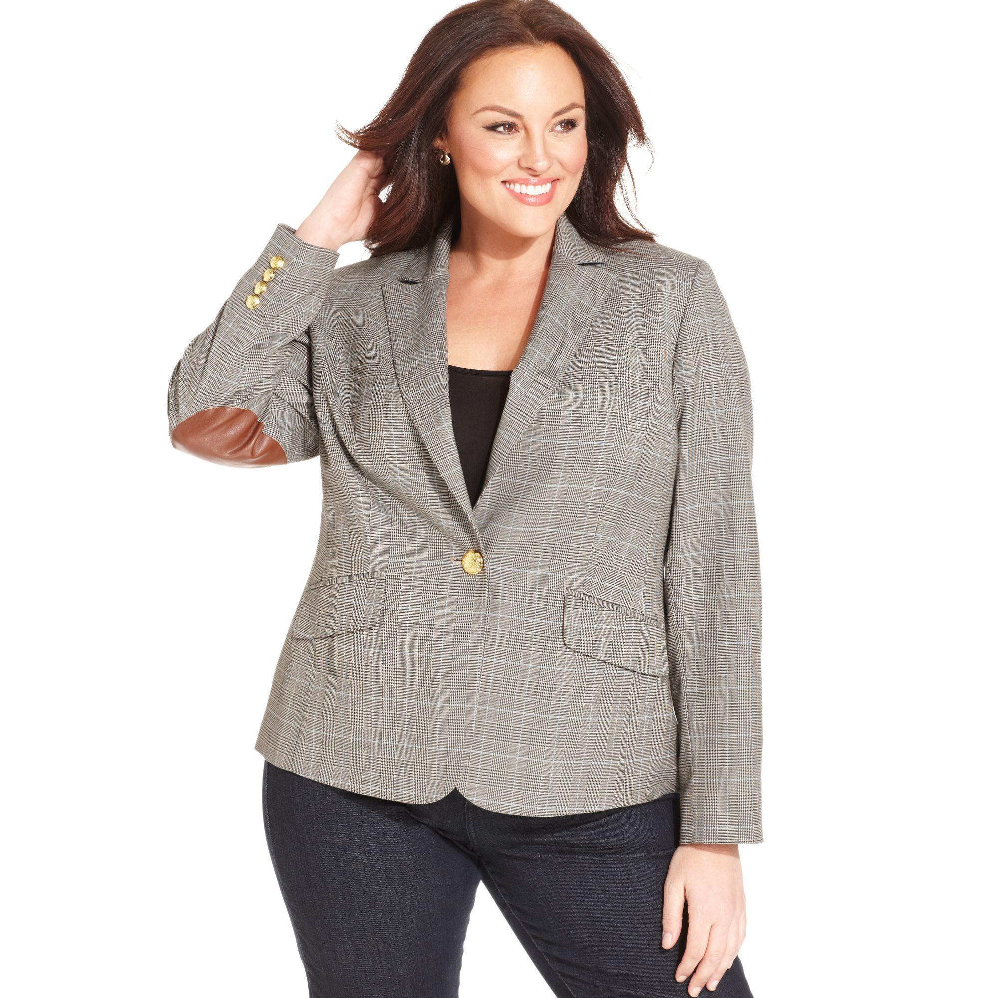 Lyst Jones New York Signature Plus Size Plaid One Button Blazer in Gray