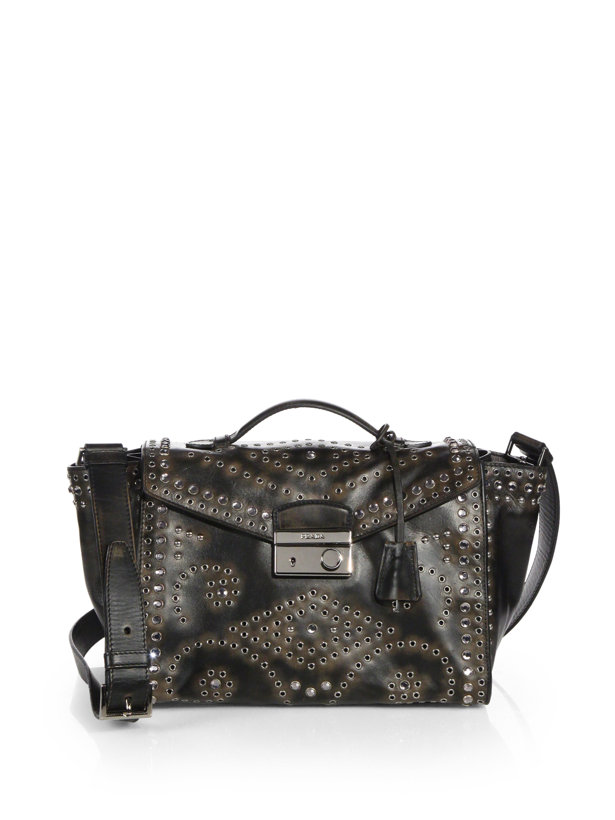 Prada Vitello Vintage Embellished Shoulder Bag in Brown | Lyst