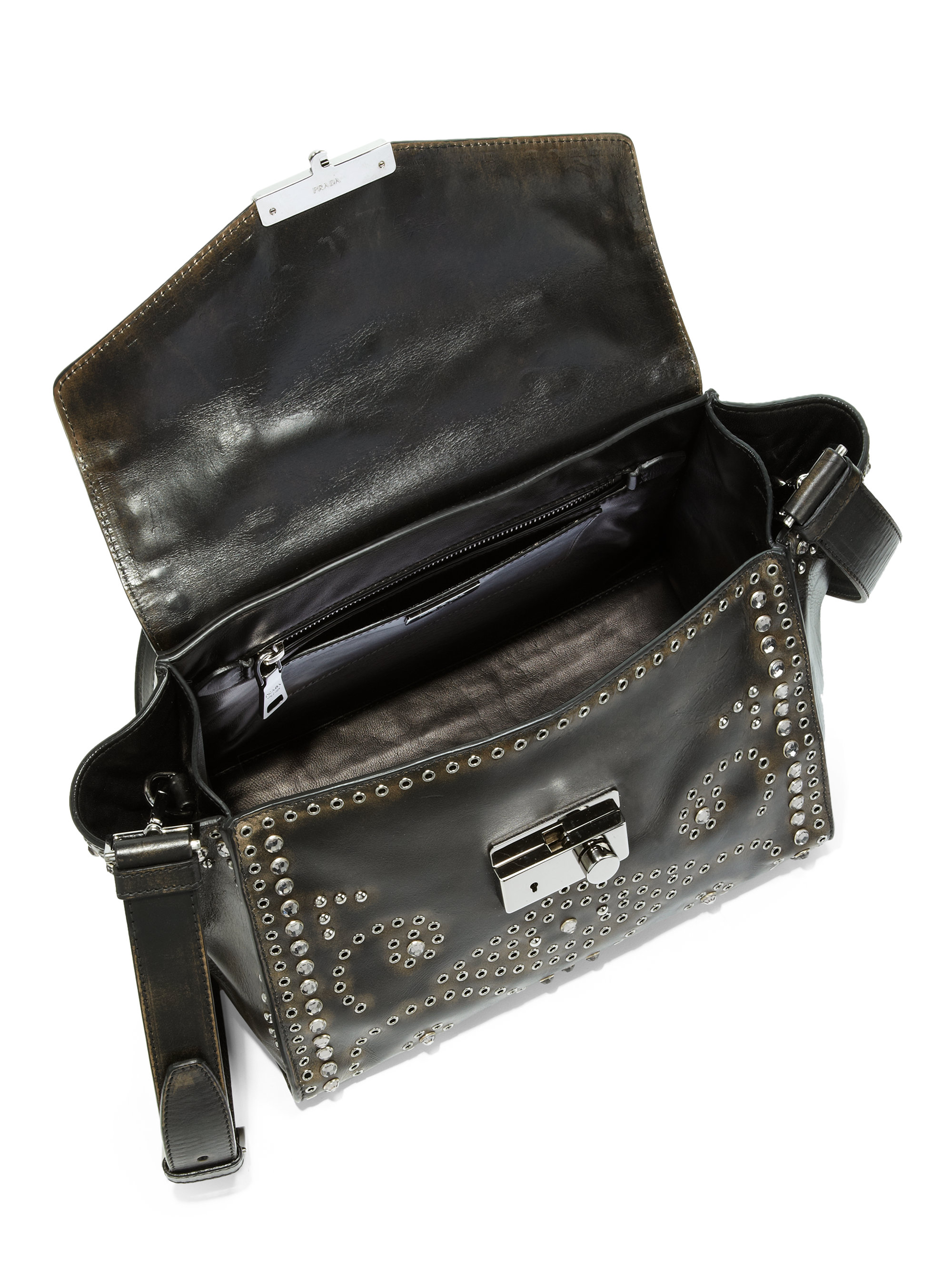 Prada Vitello Vintage Embellished Shoulder Bag in Brown | Lyst