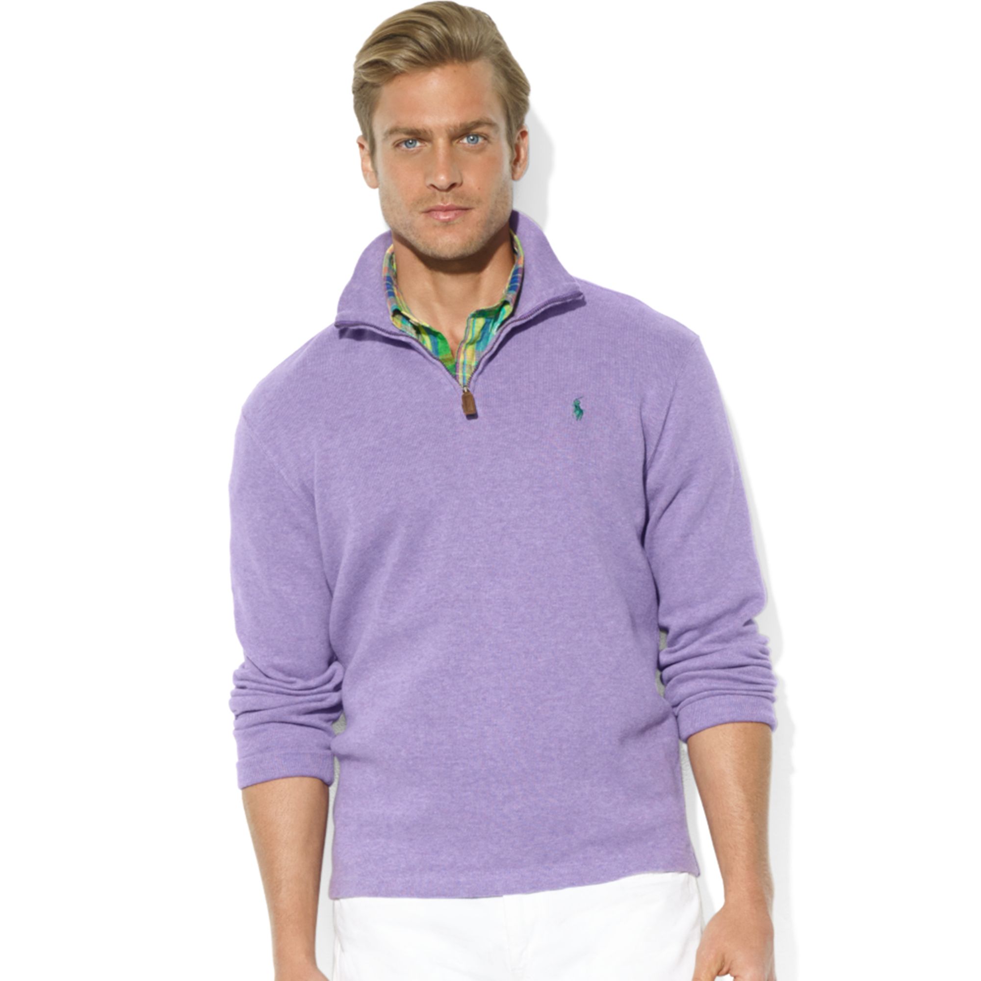 Ralph Lauren Polo French-Rib Half-Zip Mock Neck Pullover in Purple for ...