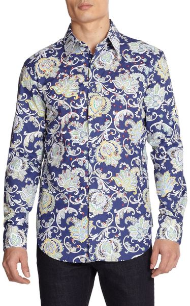 Robert Graham Embroidered Paisley Cotton Buttonfront Shirt in Blue for ...