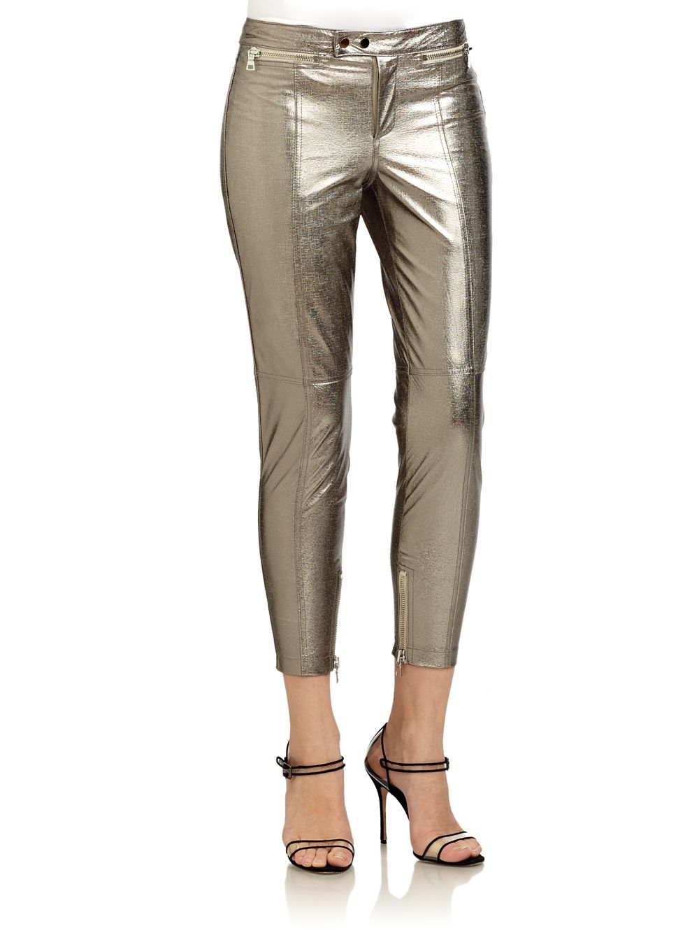 Robert Rodriguez Zip detail Metallic Leather Cropped Pants in Silver | Lyst