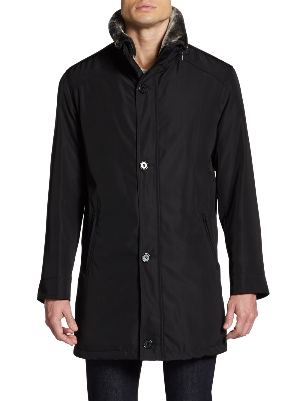 Saks Fifth Avenue Black Faux Furlined Storm Coat in Black for Men | Lyst