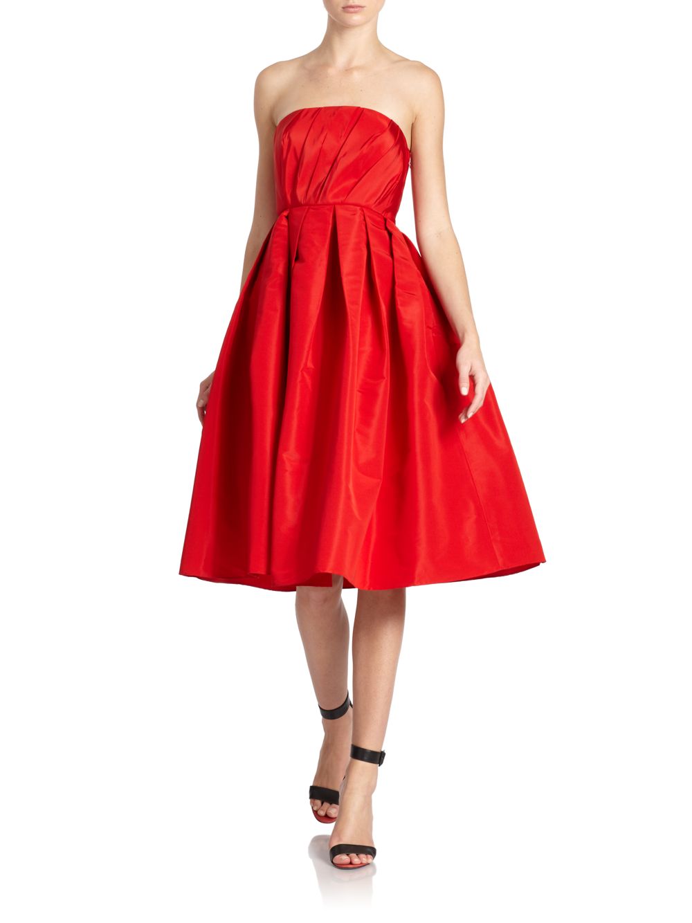 Tibi Silk Faille Strapless Cocktail Dress in Red (lobster) | Lyst