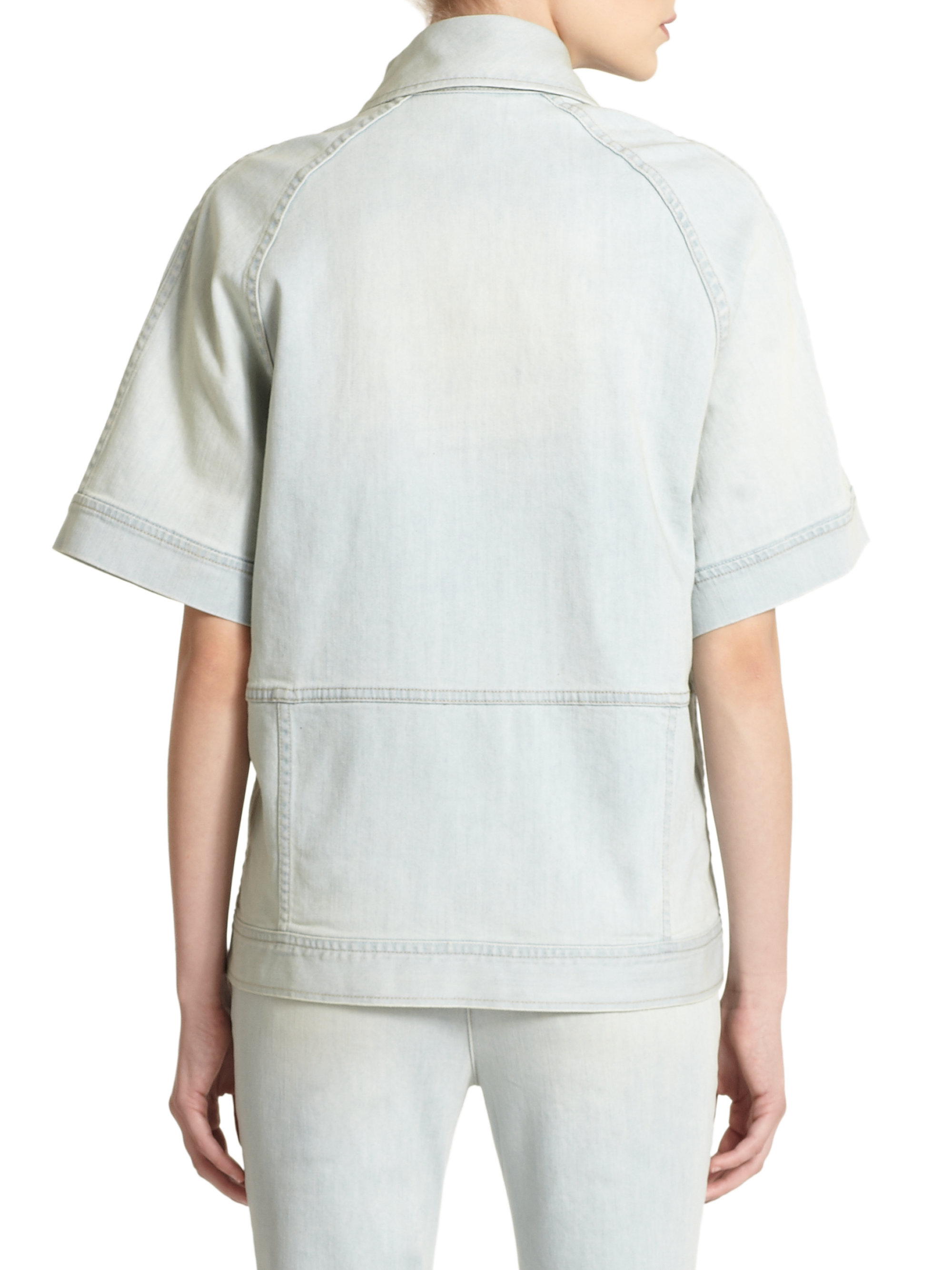 Tibi Vintage Washed Denim Short Sleeve Jacket in Blue Lyst