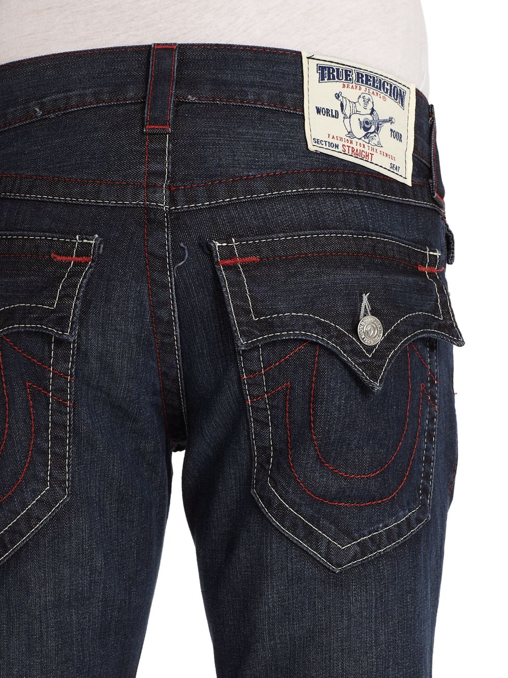 True Religion Red Stitched Straightleg Jeans in Blue for Men | Lyst