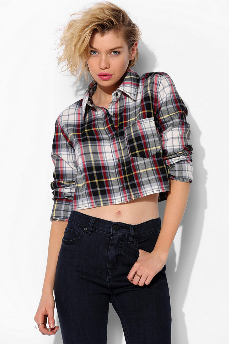 Urban Outfitters Bdg Washout Cropped Flannel Shirt in Black - Lyst