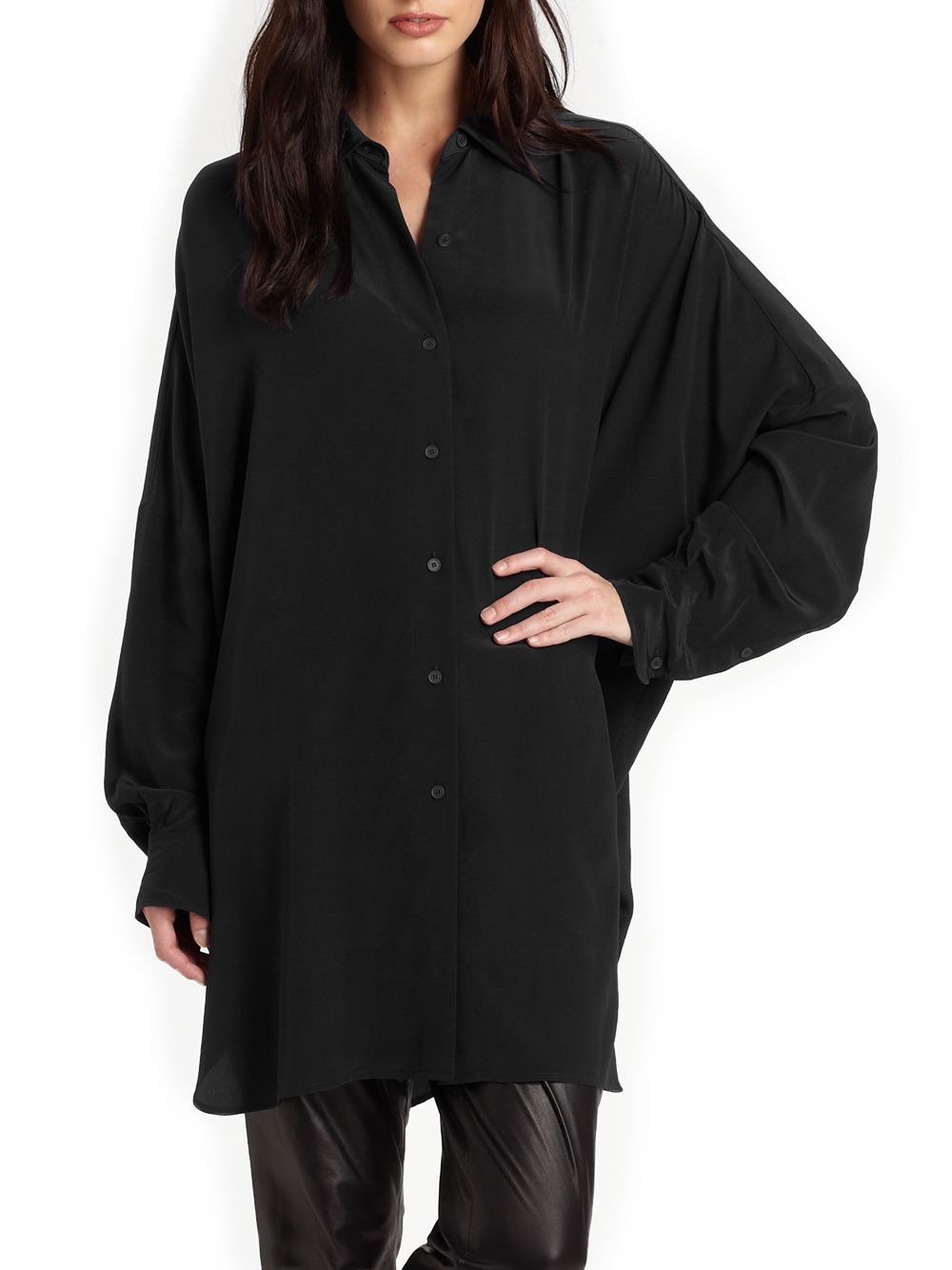 Lyst - Vince Oversized Silk Shirt in Black