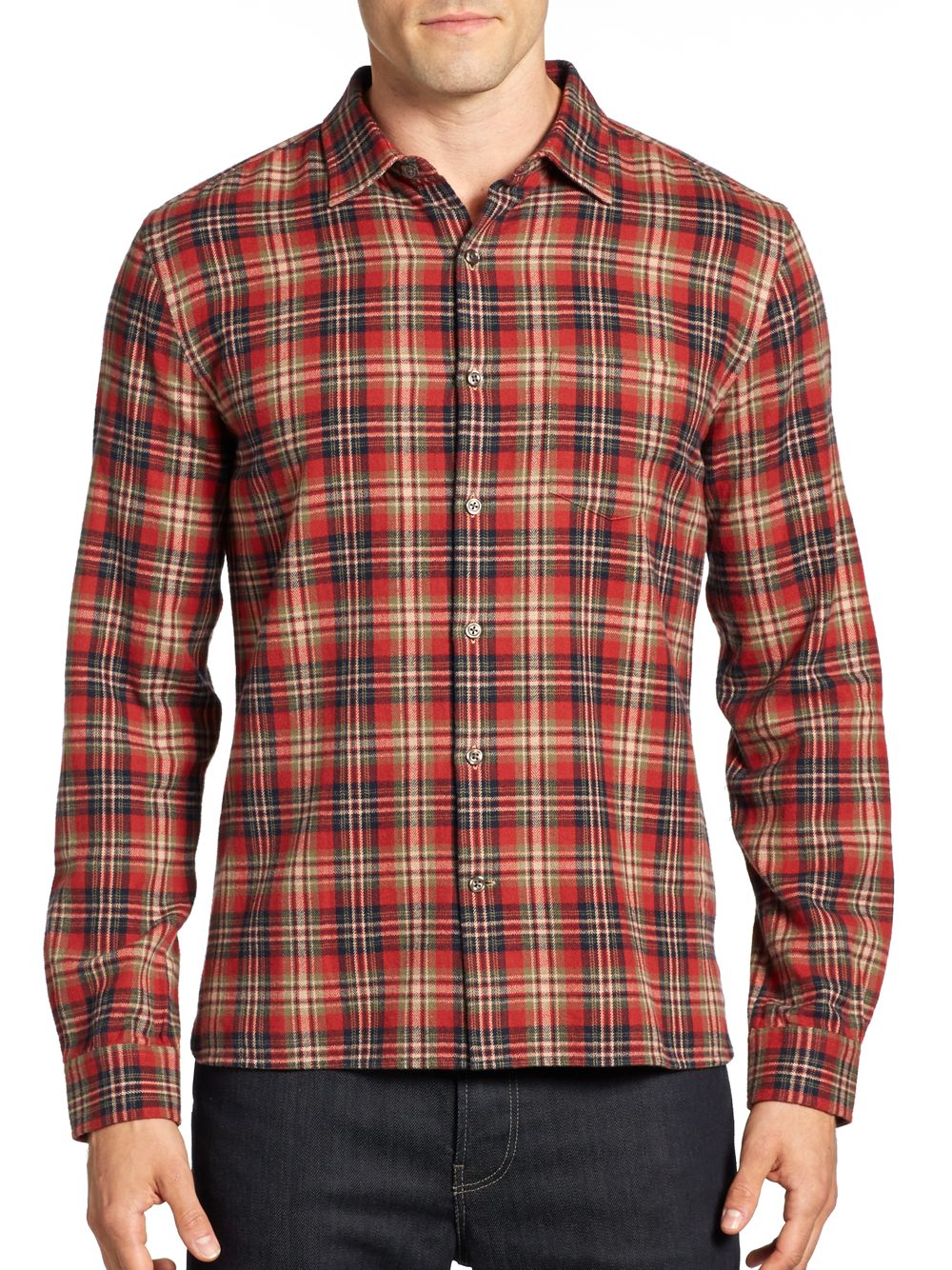 Vince Flannel Plaid Shirt in Red Orange (Red) for Men - Lyst
