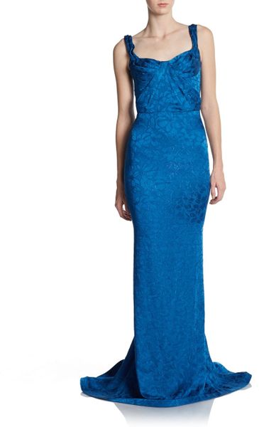Zac Posen Sleeveless Pleated Bust Gown in Blue | Lyst