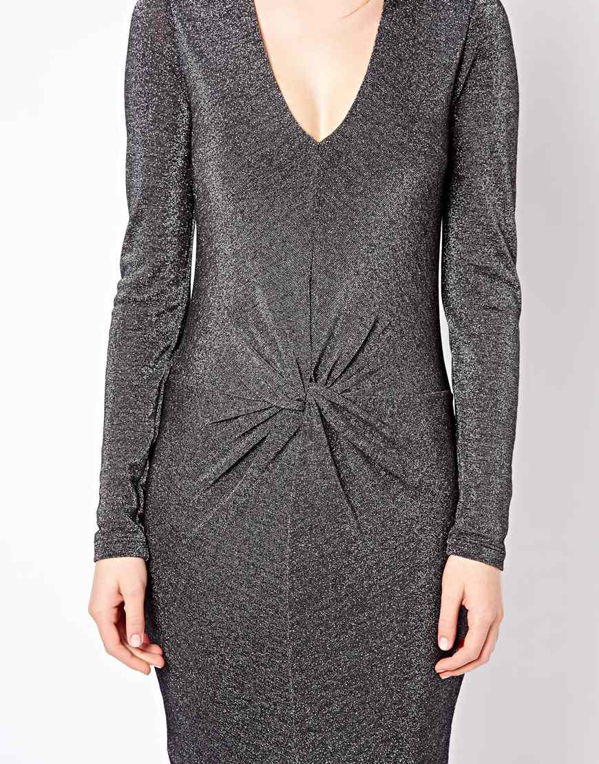 ASOS Ted Baker Sparkle Dress with Front Twist in Black (Gray) Lyst