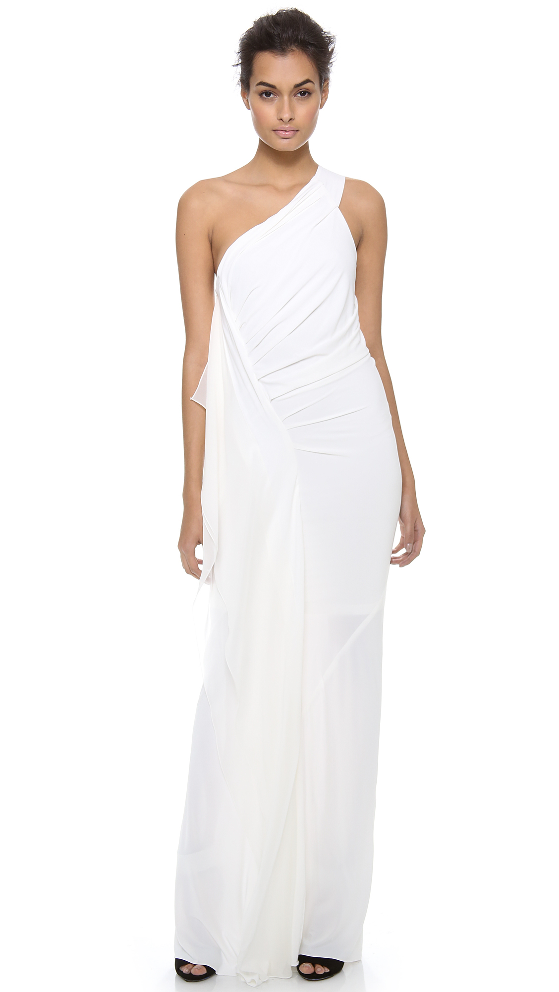 Donna Karan One Shoulder Draped Evening Gown in Ivory (White) - Lyst