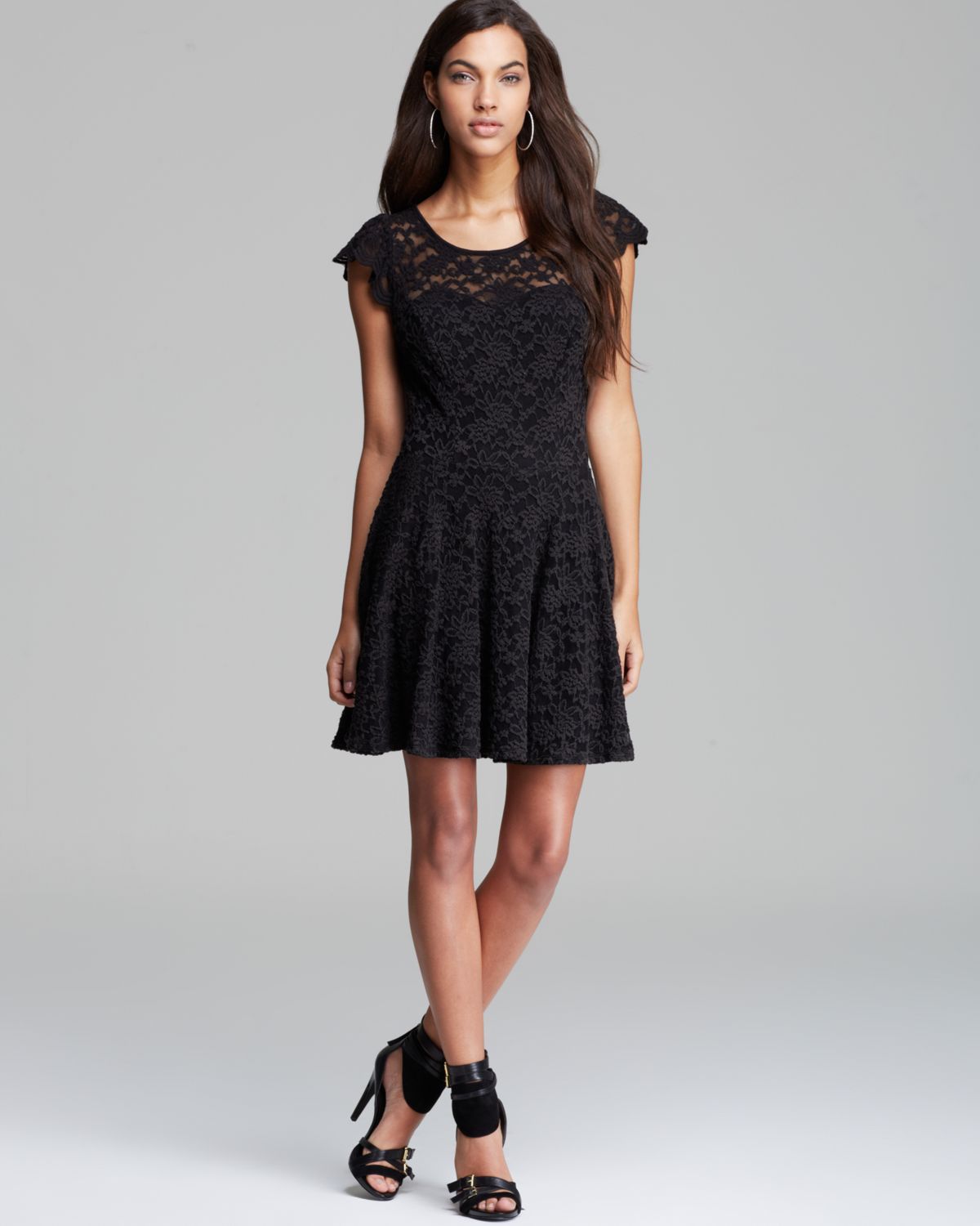 Lyst - Guess Dress Floral Lace in Black