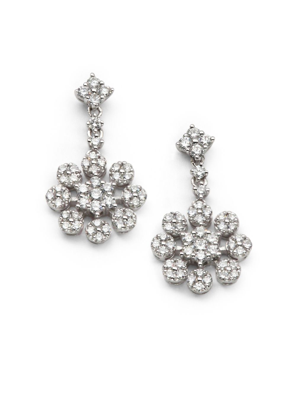 Kc Designs Diamond 14k White Gold Floral Cluster Drop Earrings in ...