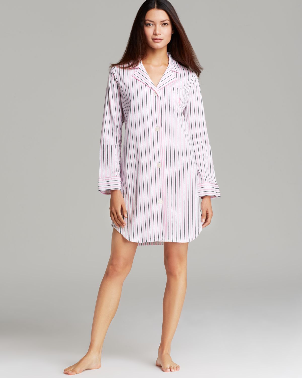 Ralph Lauren Lauren Bingham Knit Long Sleeve Classic Sleepshirt in Pink ...