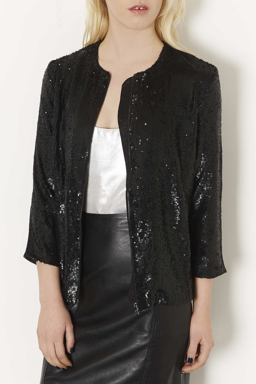 Sequin Bomber Jacket in Black Lyst