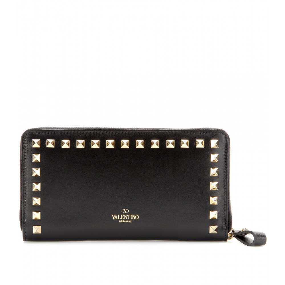 Valentino Rockstud Leather Wallet in Black (nero made in italy) | Lyst