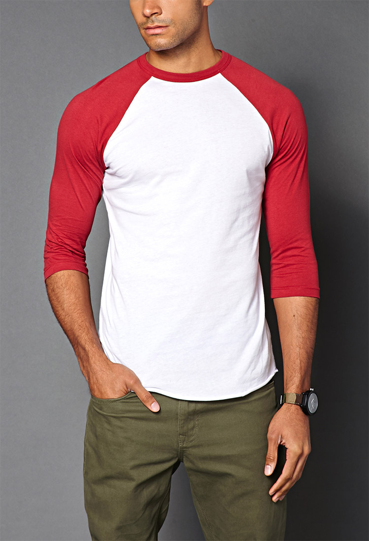 red and white baseball tee