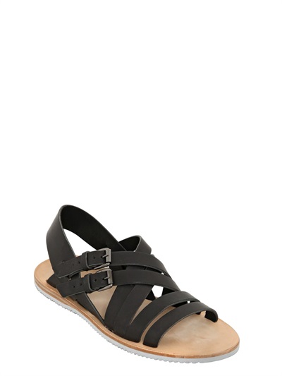 Alexander McQueen Double Leather Strap Sandals in Black for Men - Lyst