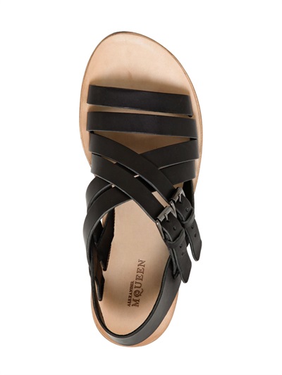 Alexander McQueen Double Leather Strap Sandals in Black for Men - Lyst