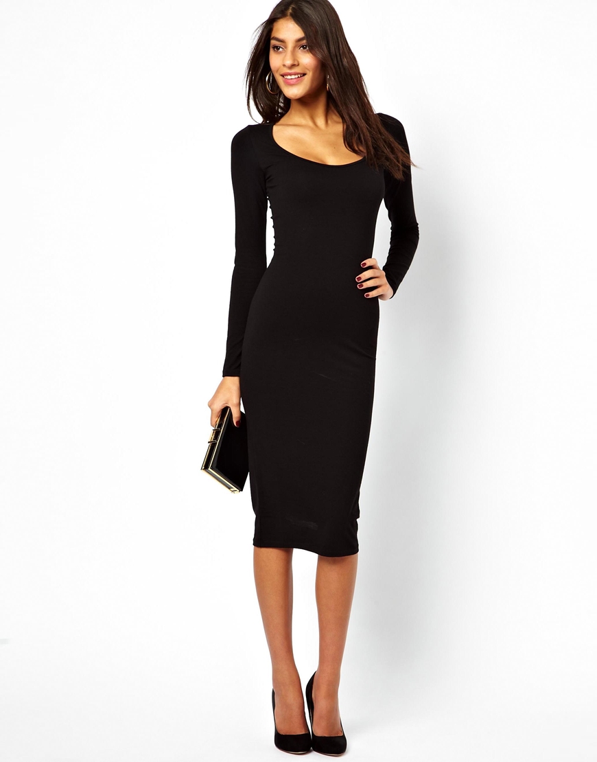 black midi bodycon dress with sleeves