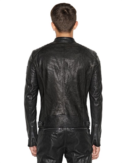 Belstaff Kirkaham Tumbled Leather Moto Jacket in Black for Men - Lyst