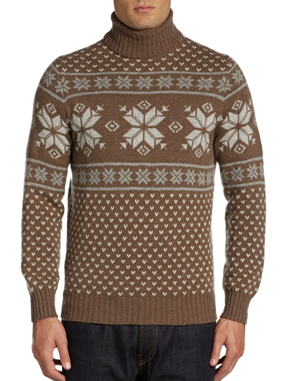 Brunello Cucinelli Cashmere Snowflake Turtleneck Sweater in Chestnut ...