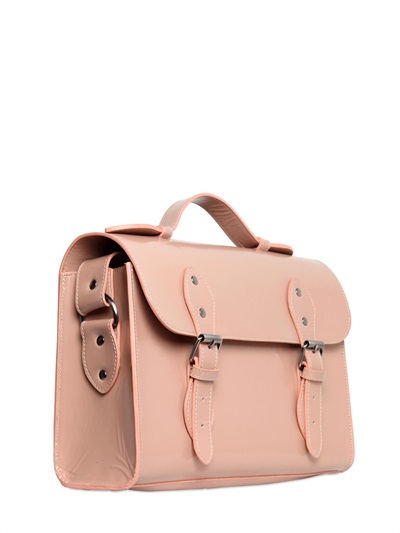 pink leather messenger bag