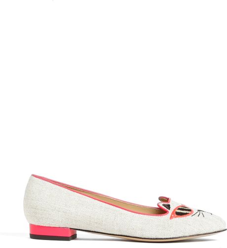Charlotte Olympia Sunkissed Kitty Smoking Flat in Pink | Lyst