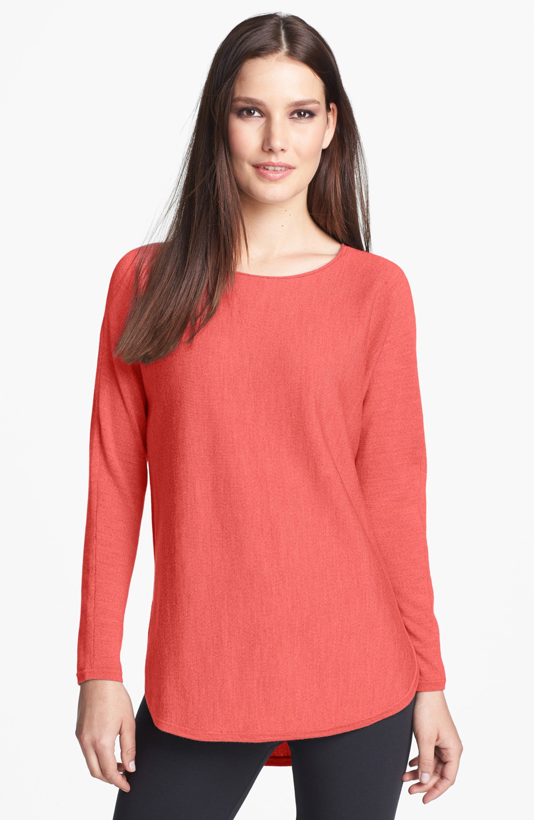 Eileen Fisher Shirttail Hem Merino Sweater in Pink (Guava) | Lyst