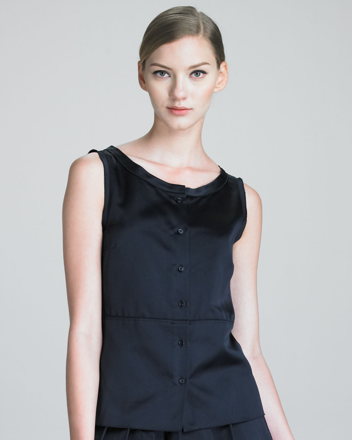 Jil sander navy Satin Sleeveless Blouse in Blue Lyst