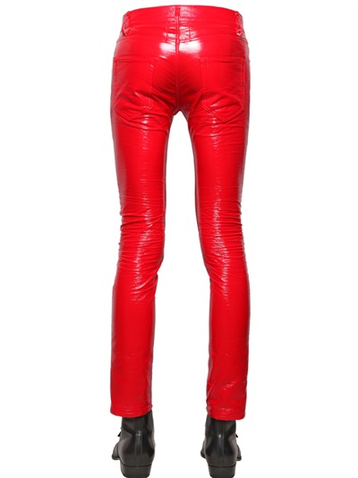 Saint Laurent Faux Patent Leather Skinny Jeans in Red for Men - Lyst