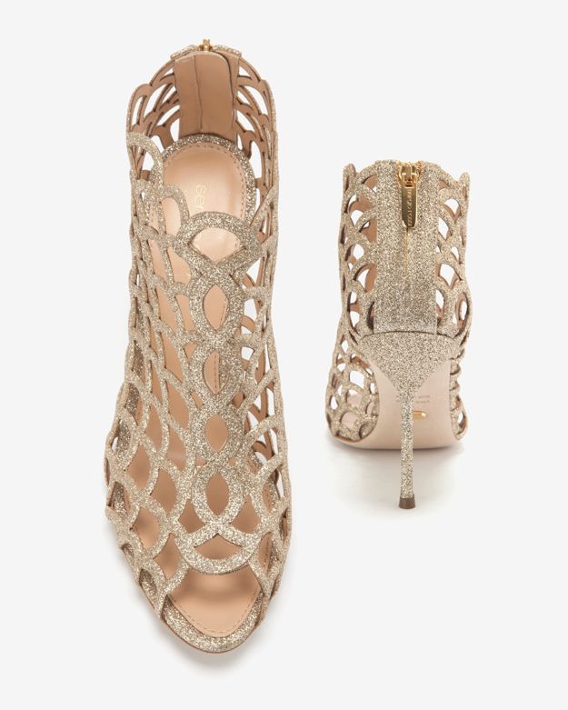 Sergio Rossi Mermaid Glitter Cage Open Toe Bootie in Gold (Metallic) Lyst