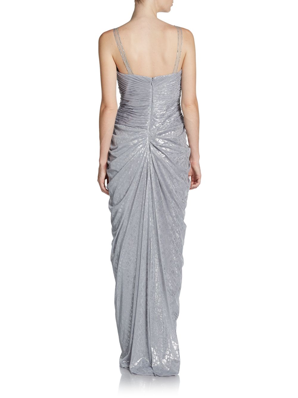 Lyst - Adrianna papell Beaded Metallic Foil Gown in Metallic