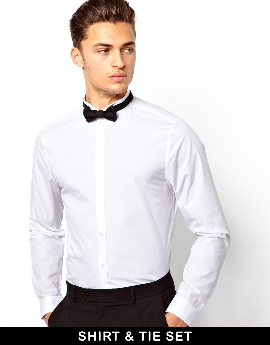 ASOS Smart Shirt with Wing Collar and Bow Tie Set in White for Men | Lyst