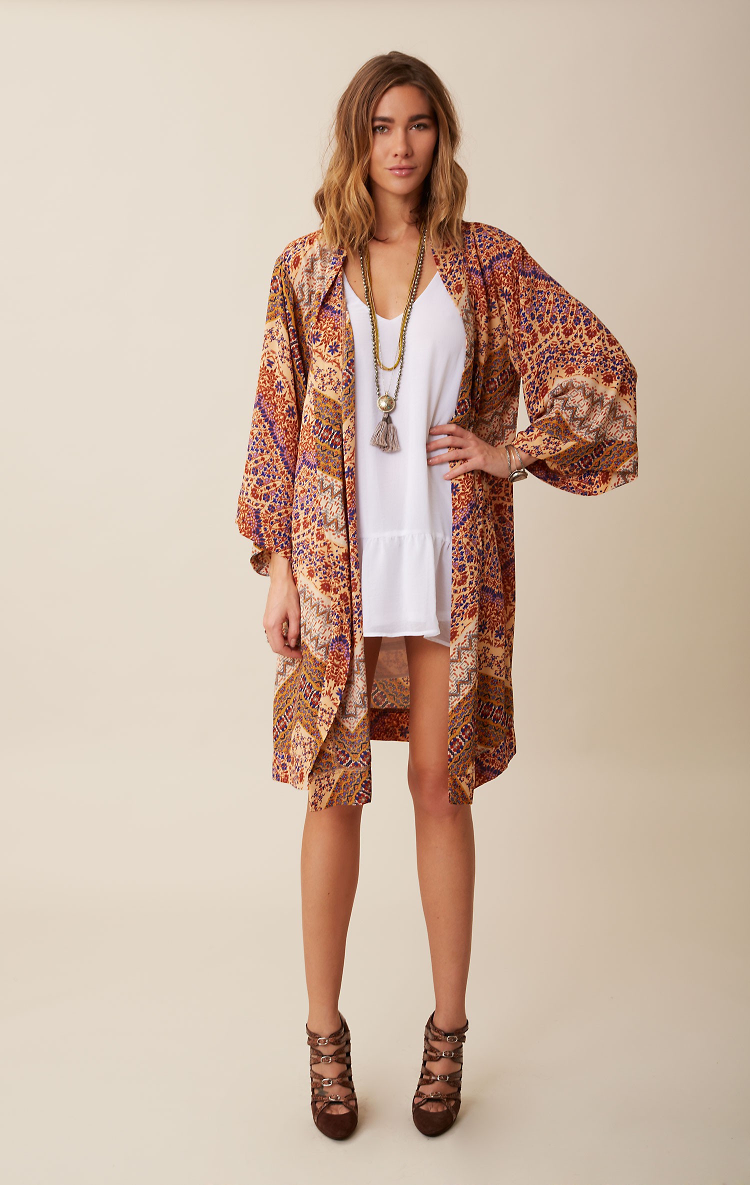 Download Blu moon Topanga Long Kimono in Brown | Lyst