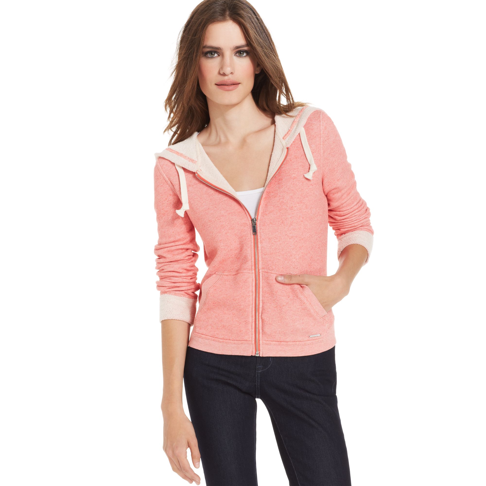 Calvin Klein Longsleeve Zipup Hoodie in Pink Lyst