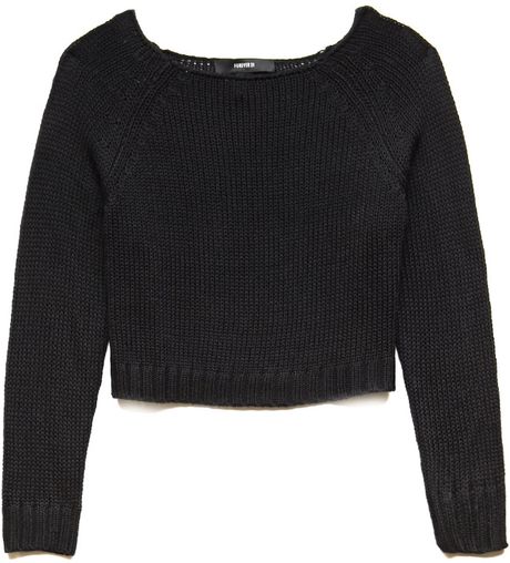 Forever 21 Cool Girl Cropped Sweater in Black | Lyst