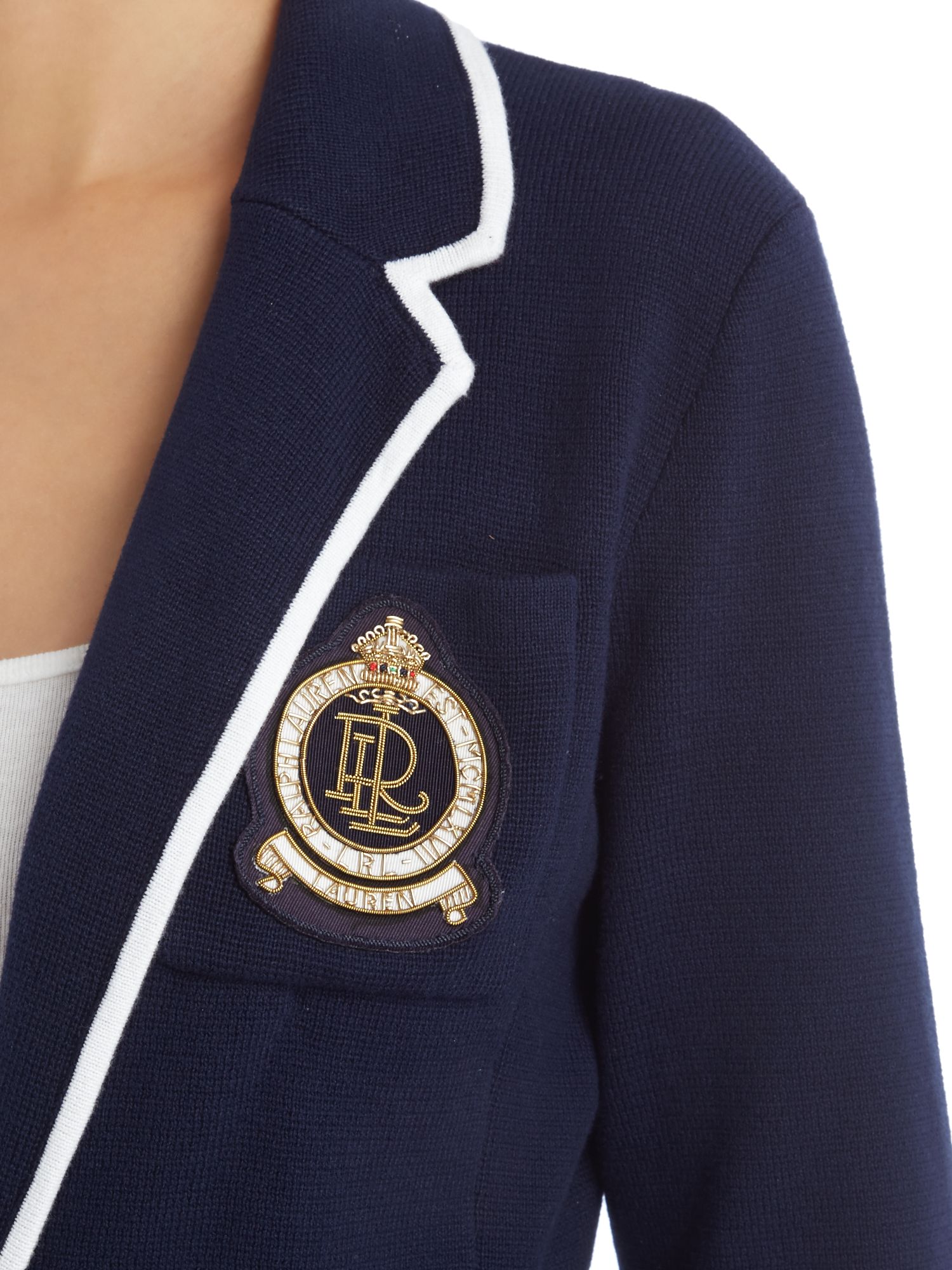 Lauren by ralph lauren Long Sleeve Blazer with Crest in Blue Lyst