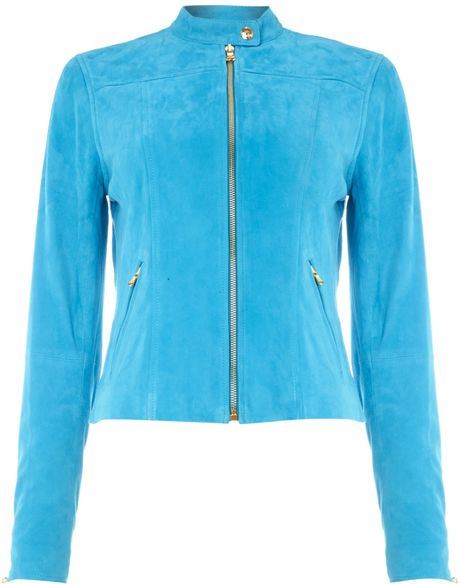 Lauren By Ralph Lauren Suede Zip Front Biker Jacket in Blue (Turquoise ...