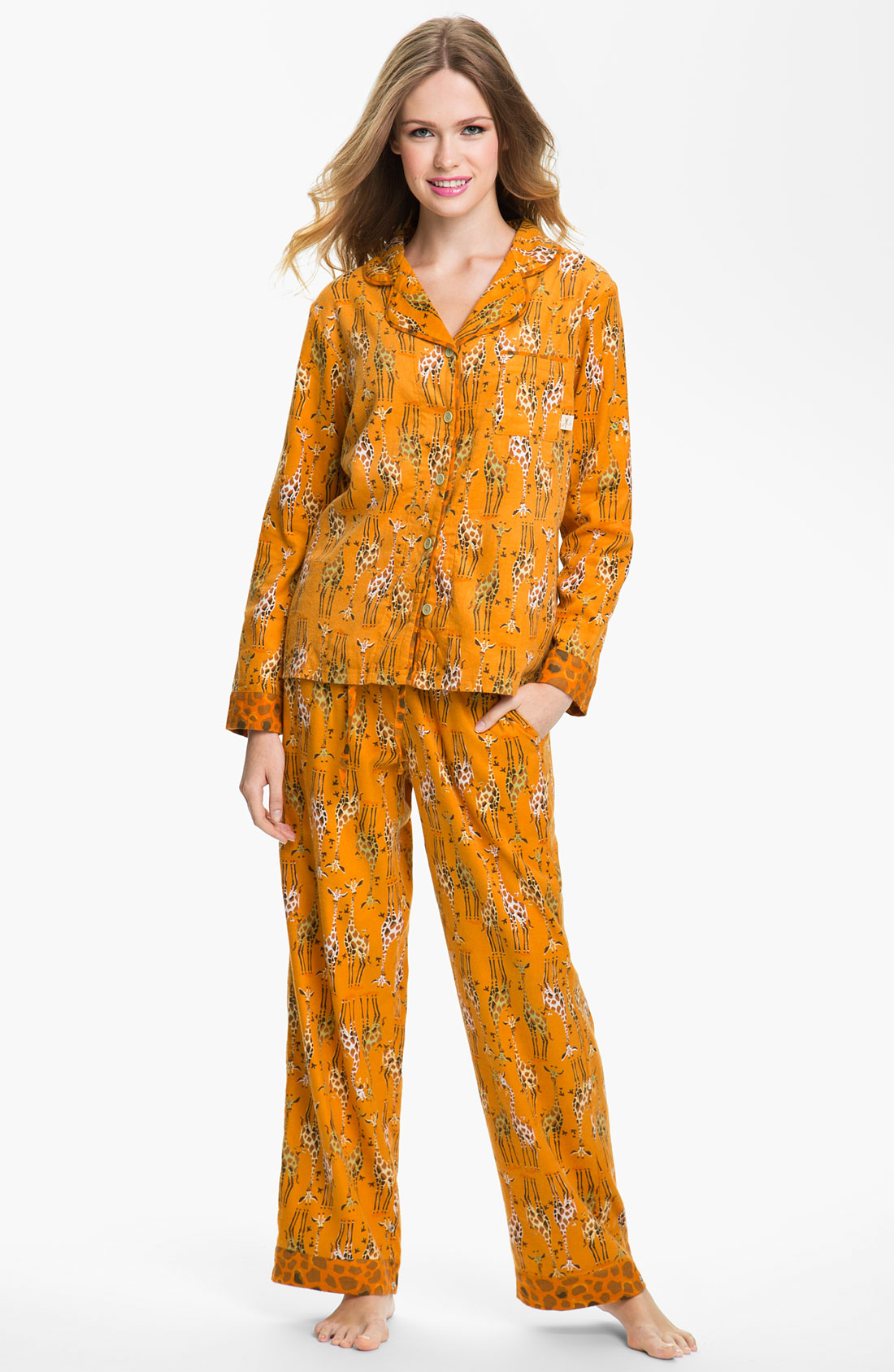 Munki Munki Flannel Pajamas in Orange (orange giraffes) | Lyst
