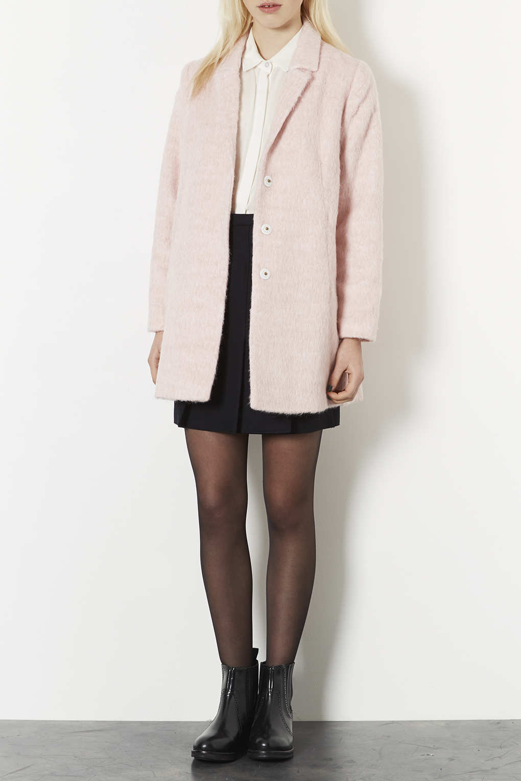 Topshop Petite Fluffy Wool Mix Coat in Pink | Lyst
