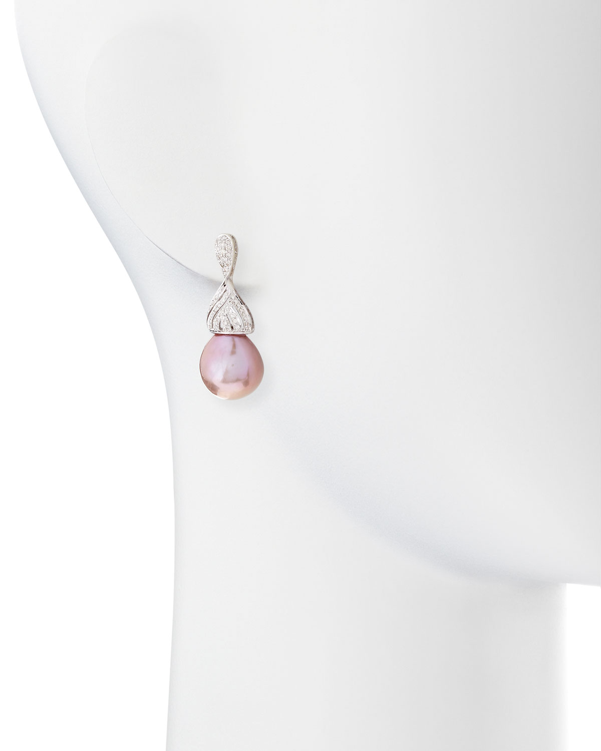 14k White Gold Twisted Diamond Pink Pearl Earrings 14k White Gold Twisted Diamond Pink Pearl Earrings