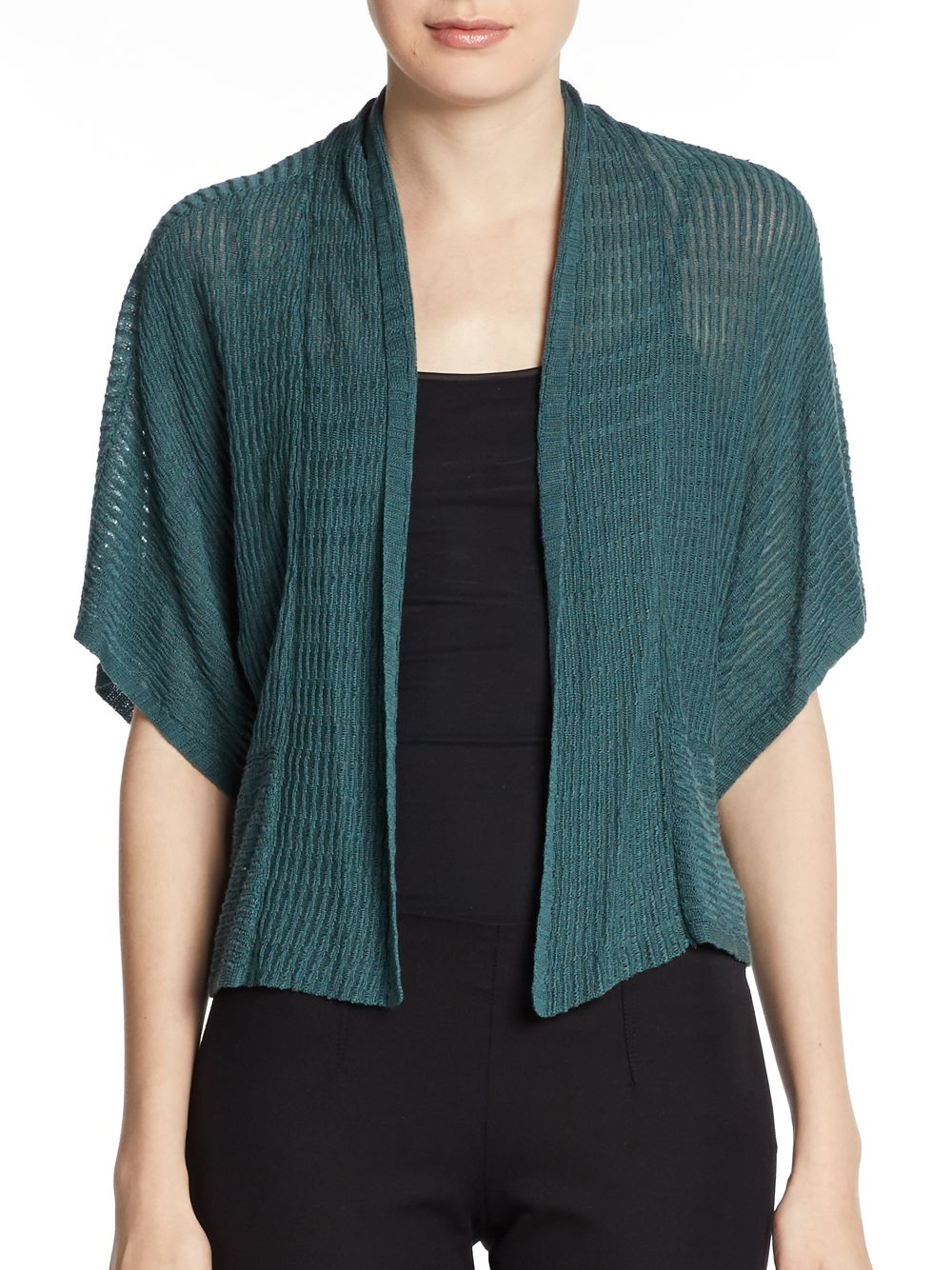 Eileen fisher Cropped Ripple Knit Cardigan in Green Lyst