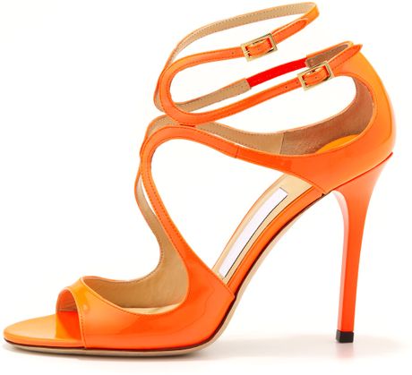 Jimmy Choo Lang Patent Strappy Sandal in Orange (NEON FLAME) | Lyst
