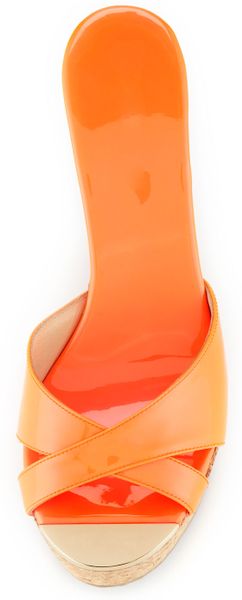 Jimmy Choo Perfume Crisscross Patent Wedge Sandal Neon Flame in Orange ...