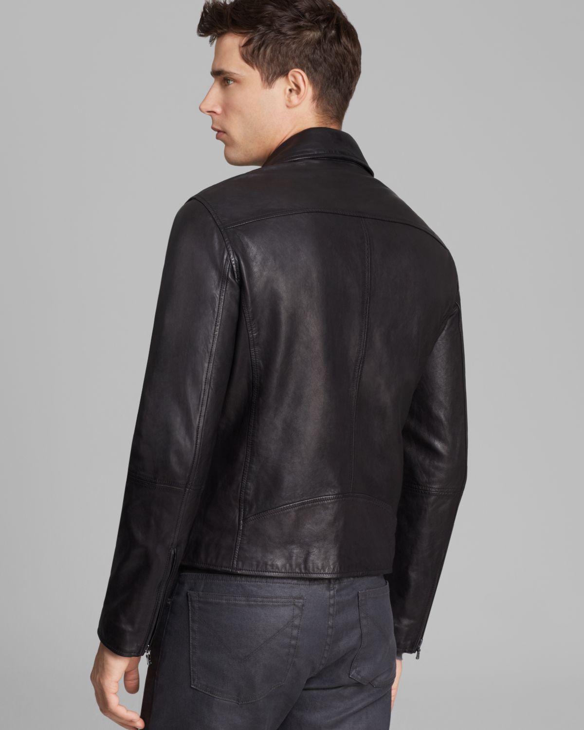 John Varvatos Luxe Leather Moto Jacket in Black for Men - Lyst