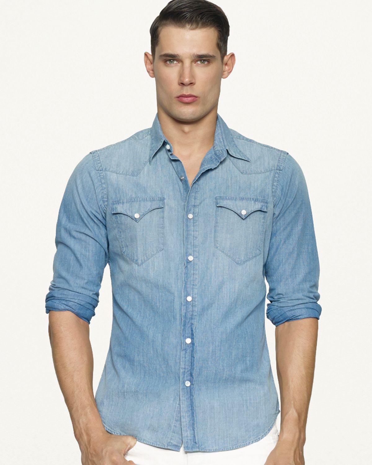 Ralph Lauren Black Label Chambray Western Shirt in Blue for Men ...