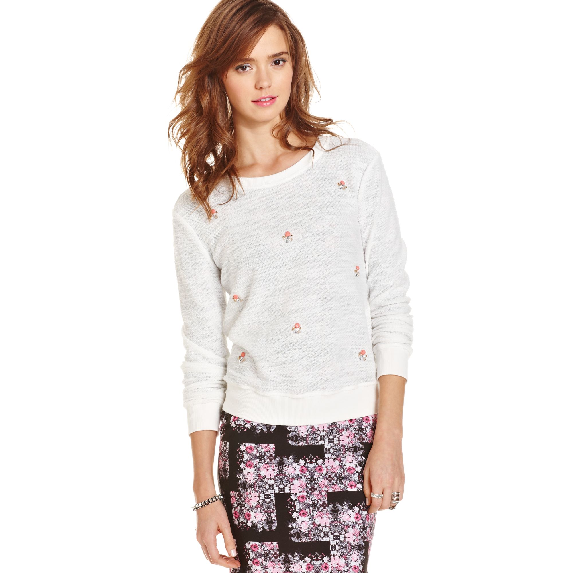 Lyst Macy'S Juniors Rhinestone Sweatshirt in White